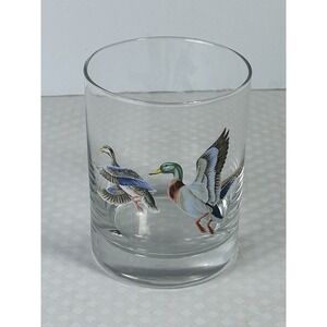 Vintage Norman R Wamer Signed Duck Rocks Glass Hand Painted Wildlife Man cave